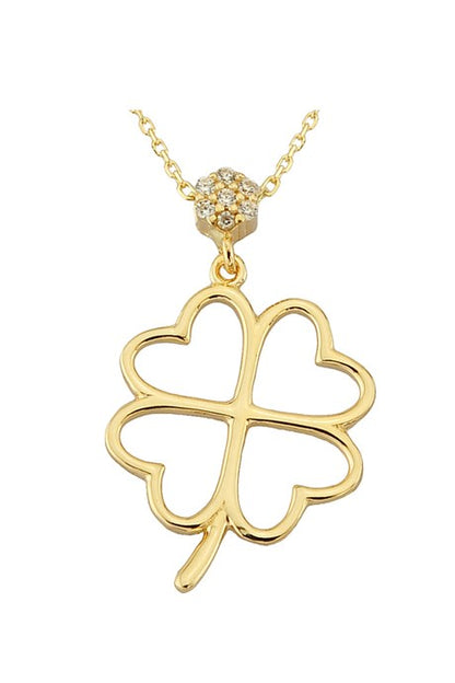 Solid Gold Heart With Leaf Clover Necklace | 14K (585) | 1.80 gr