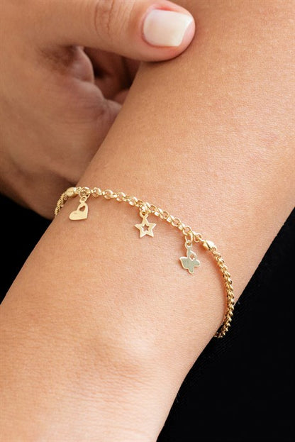 Bracelet papillon étoile coeur en or massif | 14K (585) | 2,80 gr