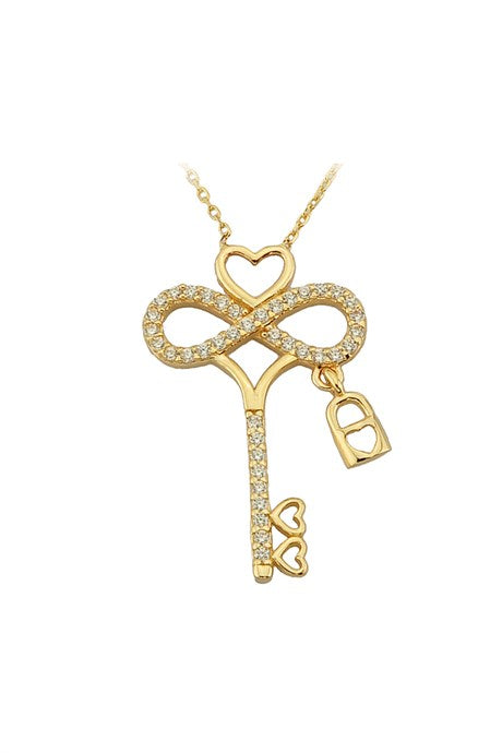 Solid Gold Heart Key Lock Necklace | 14K (585) | 2.18 gr