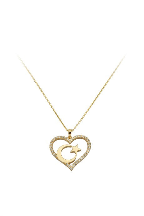 Solid Gold Heart Moon Star Necklace | 14K (585) | 2.29 gr