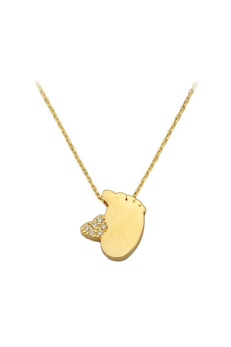 Solid Gold Heart Baby Footprint Necklace| 14K (585) | 1.94 gr