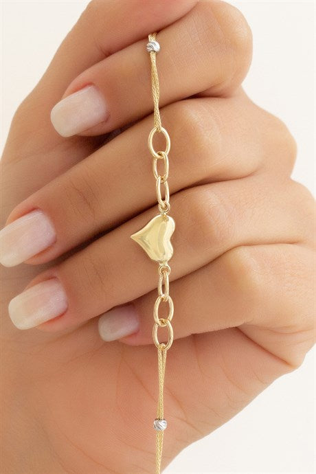 Solid Gold Heart Bracelet | 14K (585) | 3.66 gr