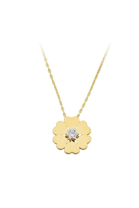 Solid Gold Heart Flower Necklace | 14K (585) | 2.54 gr