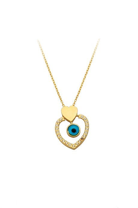 Collar de ojo de corazón de oro macizo | 14K (585) | 1,92 gramos