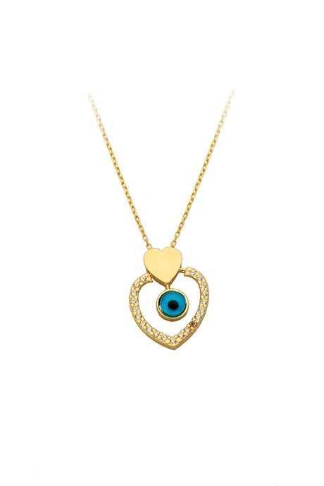 Solid Gold Heart Eye Necklace | 14K (585) | 1.92 gr