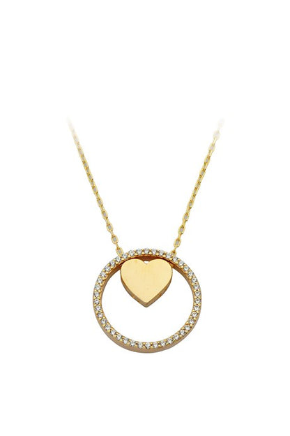 Collar de círculo de corazón de oro macizo | 14K (585) | 2,85 gramos