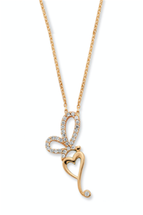 Collar de mariposa con corazón de oro macizo | 14K (585) | 2,36 gramos