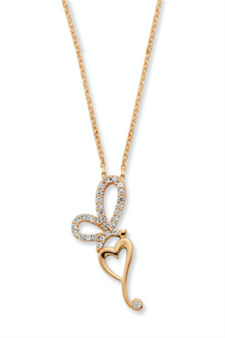 Solid Gold Heart Butterfly Necklace | 14K (585) | 2.36 gr