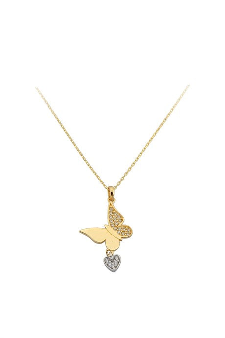 Collar de mariposa con corazón de oro macizo | 14K (585) | 1,97 gramos