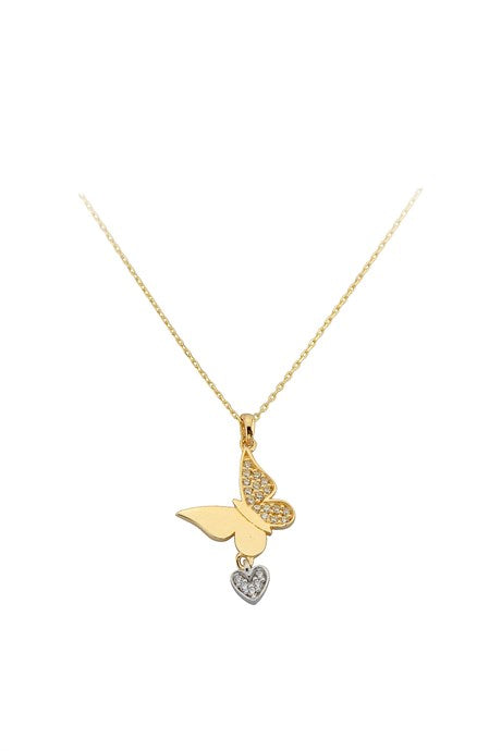 Solid Gold Heart Butterfly Necklace | 14K (585) | 1.97 gr