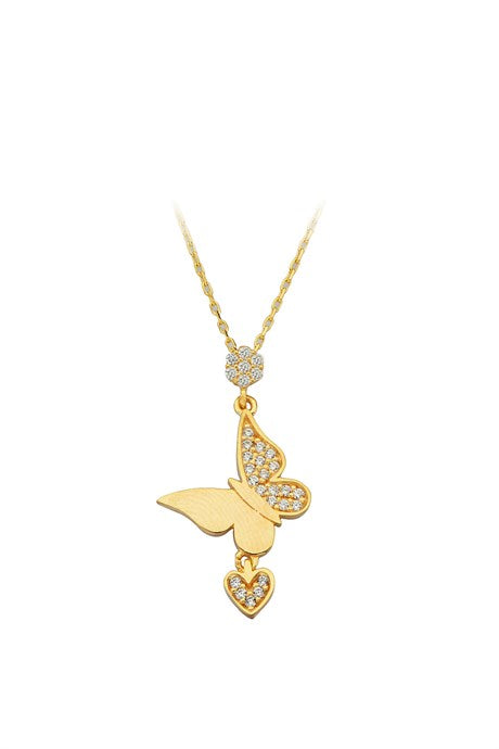 Solid Gold Heart Butterfly Necklace | 14K (585) | 2.30 gr