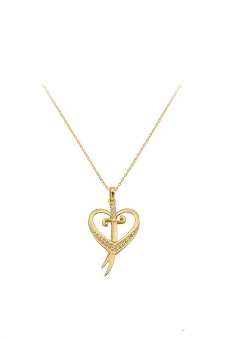 Collar de espada de corazón de oro macizo | 14K (585) | 2,03 gramos