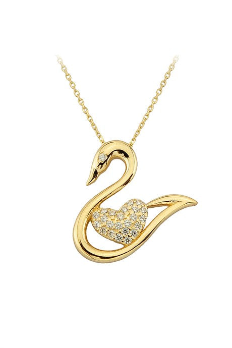 Collar de cisne con corazón de oro macizo | 14K (585) | 2,42 gramos