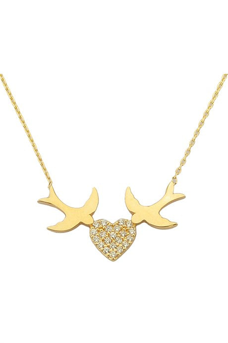 Collier oiseau coeur en or massif | 14K (585) | 2,07 grammes