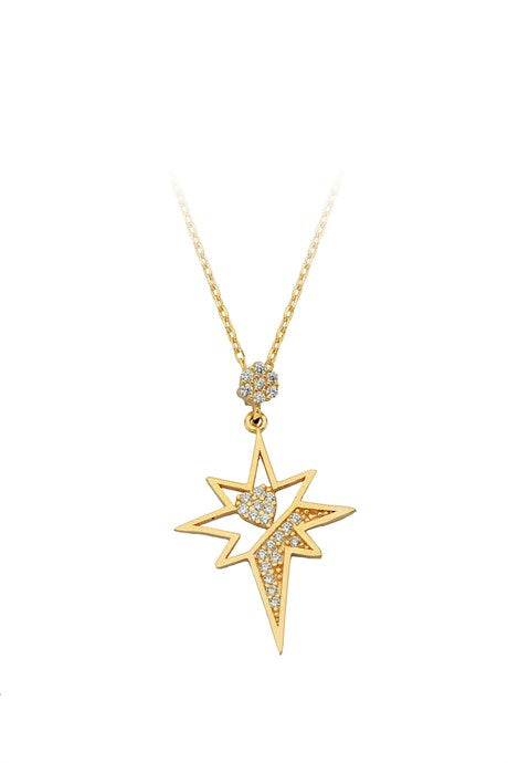 Collar de estrella polar con corazón de oro macizo | 14K (585) | 2,08 gramos