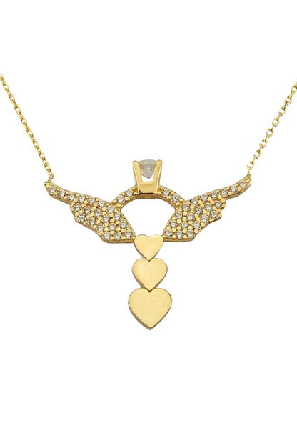 Collar con solitario de ángel en forma de corazón de oro macizo | 14K (585) | 2,25 gramos