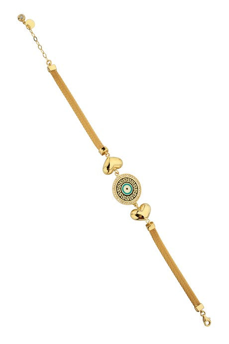 Pulsera de mal de ojo con corazón de oro macizo | 14K (585) | 11,01 gramos