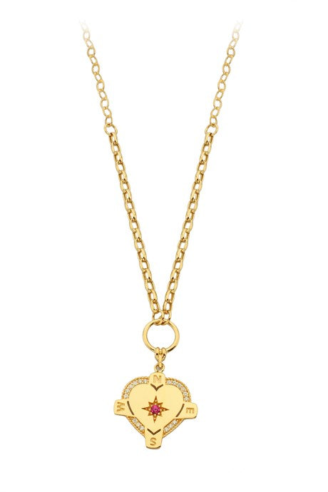 Solid Gold Heart Compass Necklace | 14K (585) | 6.16 gr