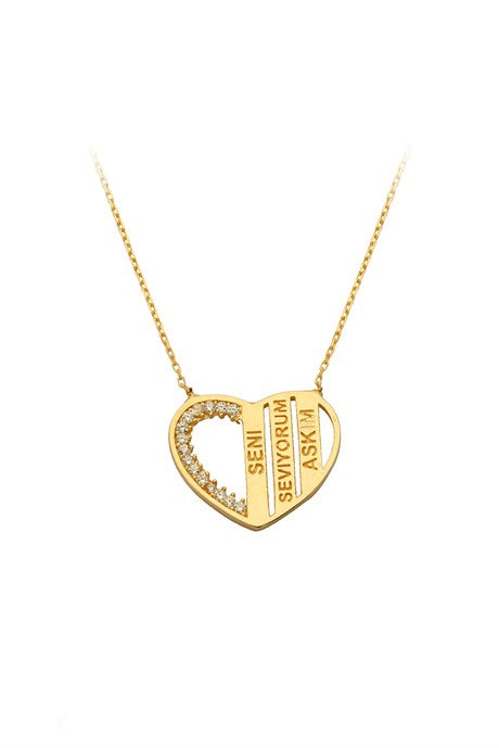 Collar Seni Seviyorum con corazón de oro macizo | 14K (585) | 2,45 gramos