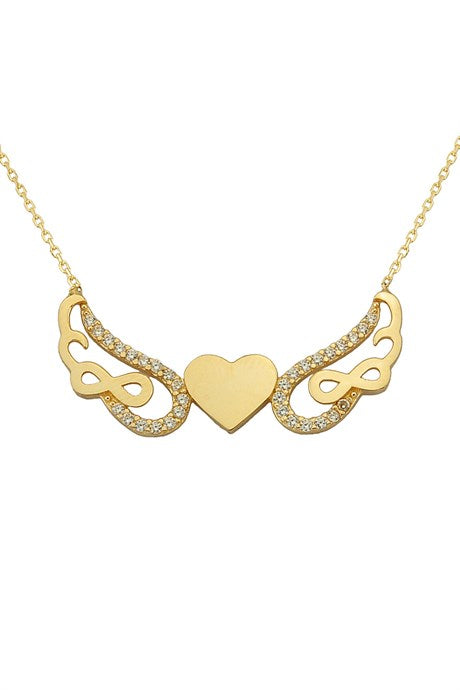 Solid Gold Heart Infinity Wing Necklace | 14K (585) | 2.46 gr