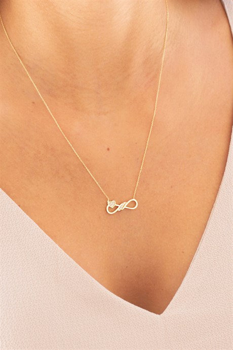 Solid Gold Heart Infinity Necklace | 8K (333) | 1.87 gr