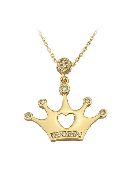 Collar de corona de corazón de oro macizo | 14K (585) | 2,27 gramos