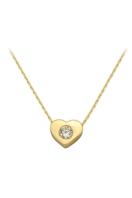 Solid Gold Heart Solitaire Necklace | 14K (585) | 1.66 gr