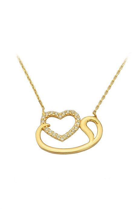 Solid Gold Heart Vav Necklace | 14K (585) | 1.78 gr
