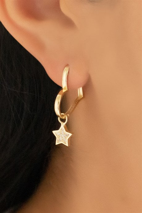 Boucle d'oreille étoile coeur en or massif | 14K (585) | 2,37 grammes