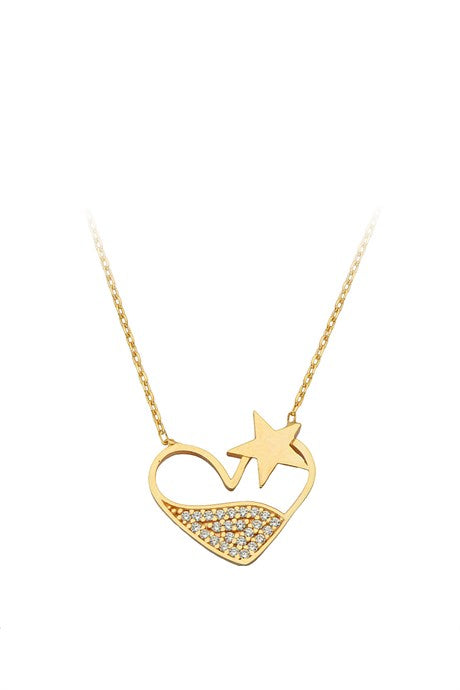 Collier étoile coeur en or massif | 14K (585) | 3,10 grammes