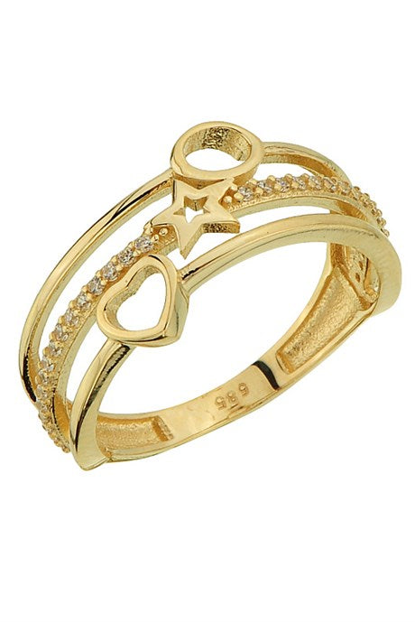 Solid Gold Heart Star Ring | 14K (585) | 2.34 gr