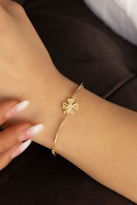 Solid Gold Heart Clover Bracelet | 14K (585) | 3.43 gr