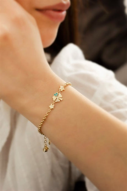 Pulsera de trébol de corazón de oro macizo | 14K (585) | 3,39 gramos