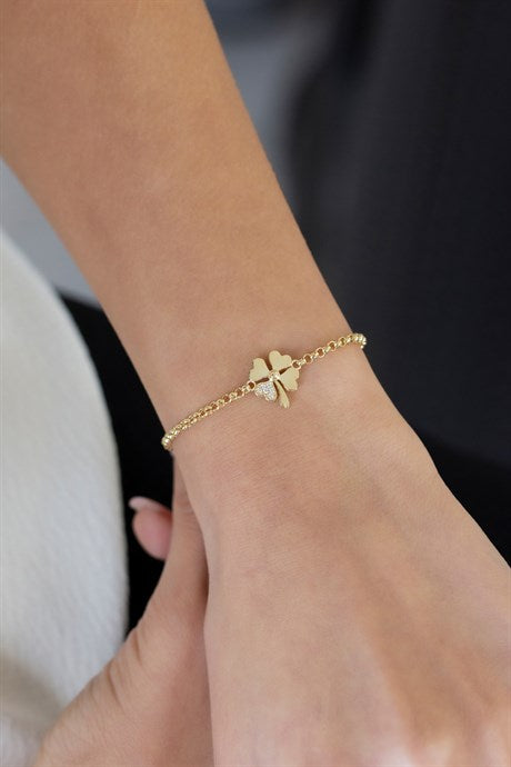 Solid Gold Heart Clover Bracelet | 8K (333) | 2.26 gr