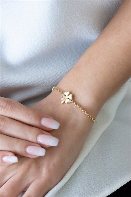 Solid Gold Heart Clover Bracelet | 8K (333) | 2.26 gr