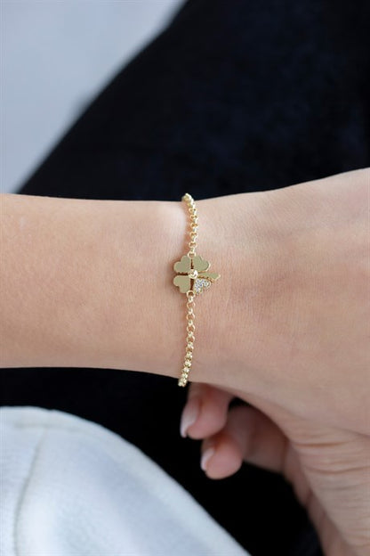 Pulsera de trébol de corazón de oro macizo | 8K (333) | 2,26 gramos