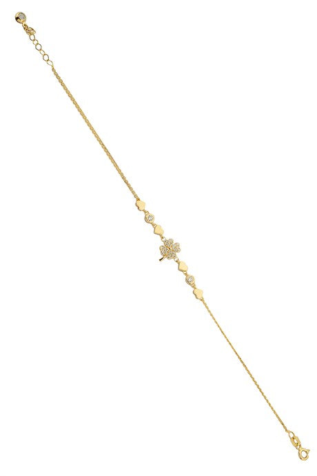 Solid Gold Heart Clover Bracelet | 14K (585) | 2.12 gr