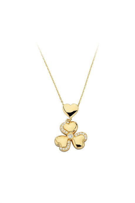 Solid Gold Heart Clover Necklace | 14K (585) | 2.60 gr