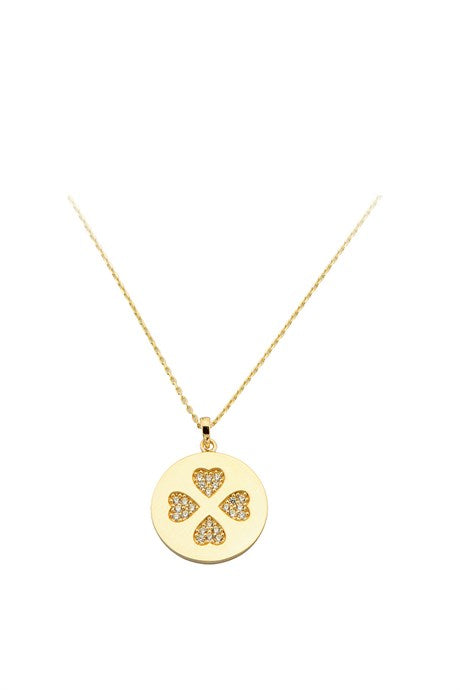 Solid Gold Heart Clover Necklace | 14K (585) | 3.32 gr