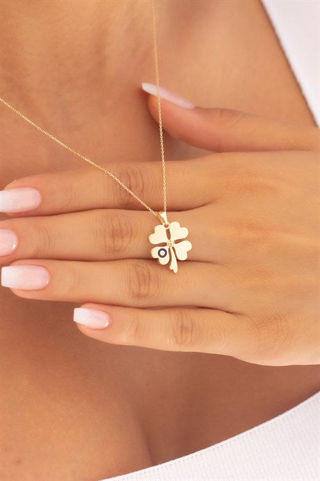 Solid Gold Heart Clover Necklace | 8K (333) | 2.71 gr