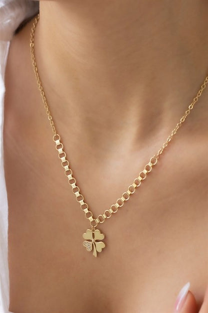 Collier trèfle coeur en or massif | 14K (585) | 5,46 grammes