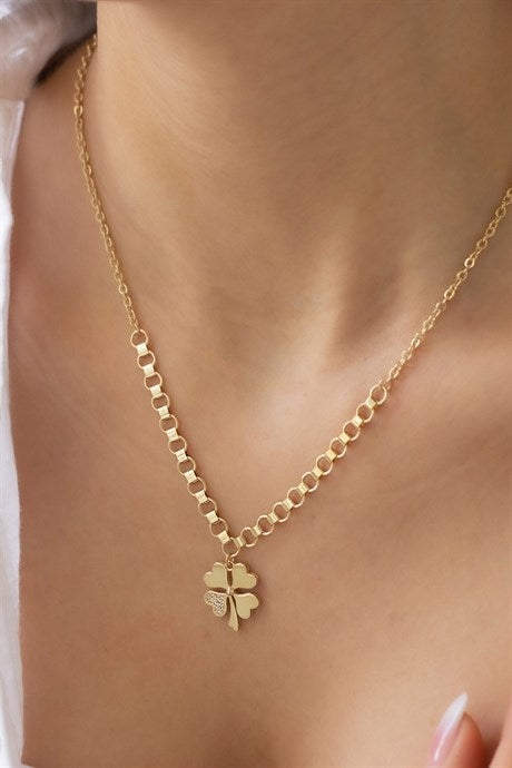 Solid Gold Heart Clover Necklace | 14K (585) | 5.46 gr