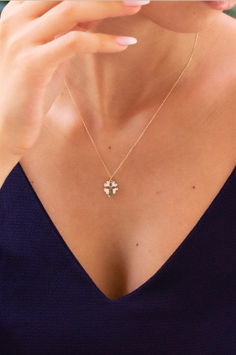 Solid Gold Heart Clover Necklace | 14K (585) | 2.41 gr