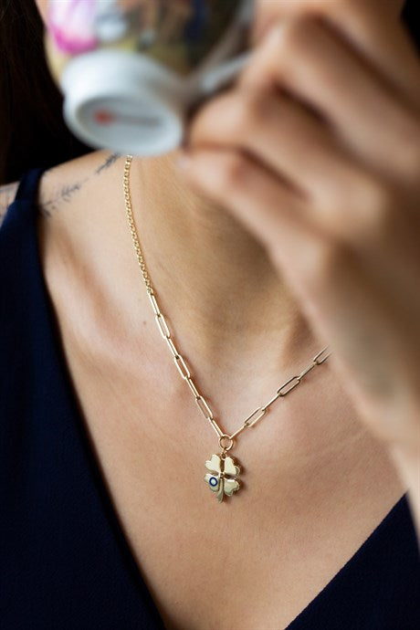 Solid Gold Heart Clover Necklace | 14K (585) | 3.74 gr