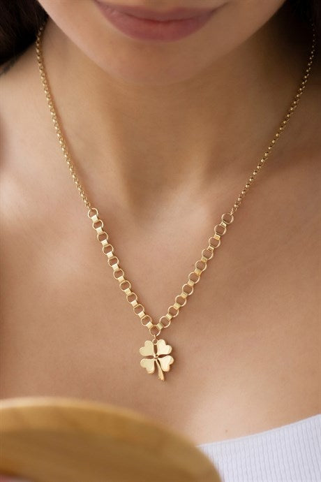 Solid Gold Heart Clover Necklace | 14K (585) | 5,67 gr