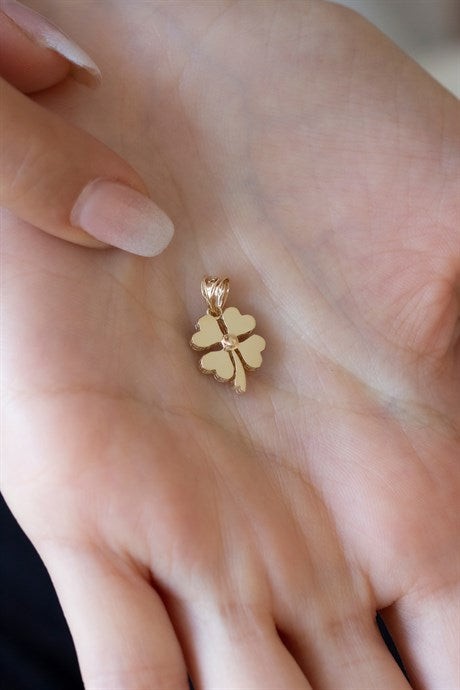Solid Gold Heart Clover Necklace | 14K (585) | 0.78 gr
