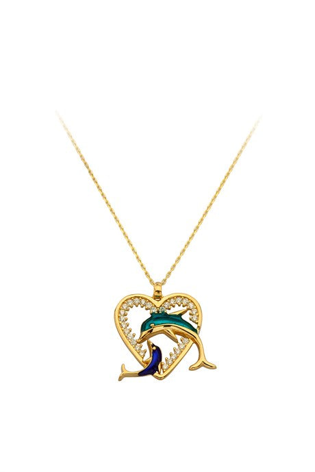 Collier dauphin coeur en or massif | 14K (585) | 2,68 grammes