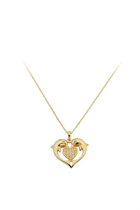 Collar de delfín de corazón de oro macizo | 14K (585) | 2,05 gramos