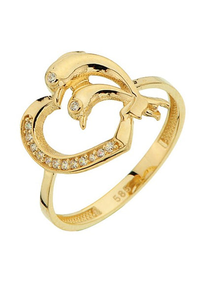 Solid Gold Heart Dolphin Ring | 14K (585) | 1.48 gr