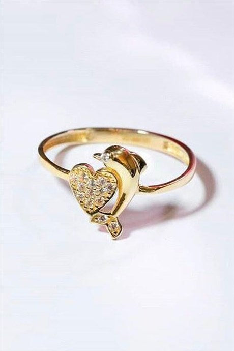 Solid Gold Heart Dolphin Ring | 14K (585) | 1.13 gr
